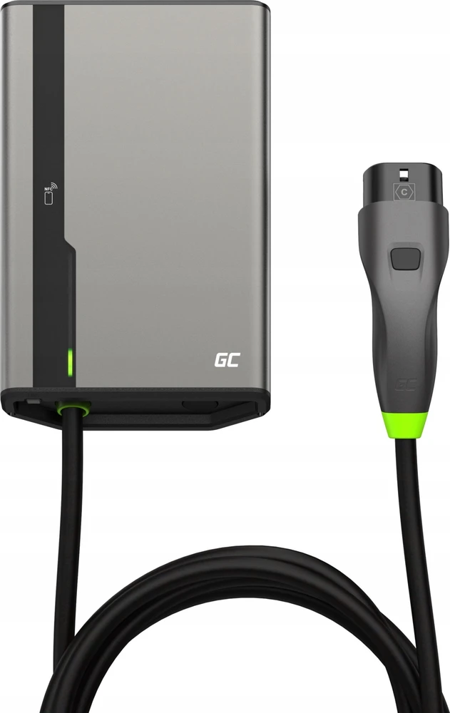 Green Cell „Žalias Cell“ sieninė įkrovimo dėžutė Žalias „Cell HabuDen“ 22 kW 32 A - 7,5 m laidas su NFC