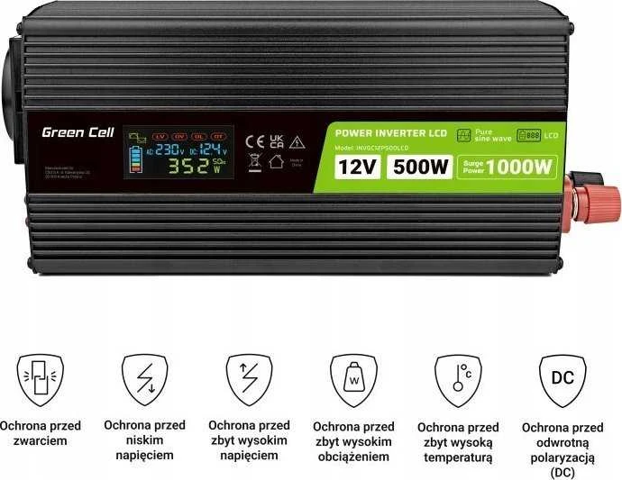 Green Cell Žalias Cell Automobilio maitinimo inverteris Žalias Cell® 12V–230V, 500W/1000W