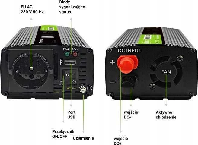 Green Cell Žalias Cell Automobilio maitinimo inverteris Žalias Cell® 12V–230V, 500W/1000W