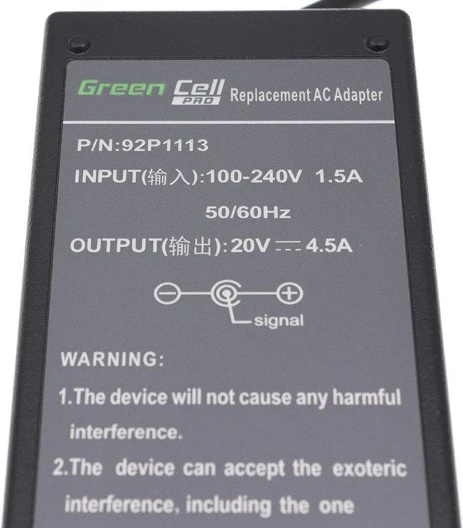 Žalias Cell Žalias Cell PRO įkroviklio kintamosios srovės adapteris skirtas Lenovo ThinkPad T410 T420 T510 T520 T530 T60 T61 R60 R61 W510 W520 X201 20V 4.5A 90W