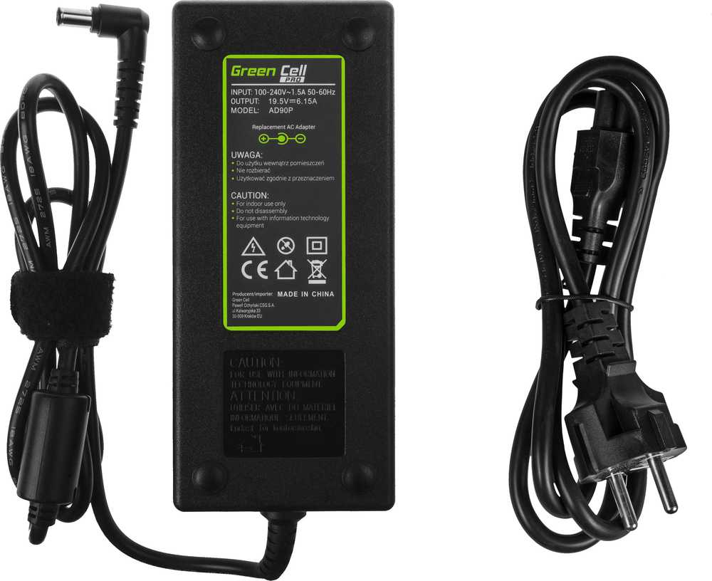 Green Cell Žalias Cell Žalias Cell nešiojamojo kompiuterio kintamosios srovės adapteris 120 W, 4,4 mm 6,1 A 19,5 V (AD90P)
