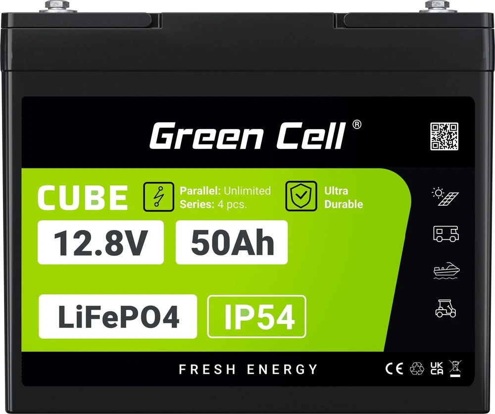Green Cell Žalias Cell Žalias Cell CUBE LiFePO4 50Ah 12.8V 640Wh ličio geležies fosfato baterija kemperiui, golfo vežimėliui, vėjo jėgainei