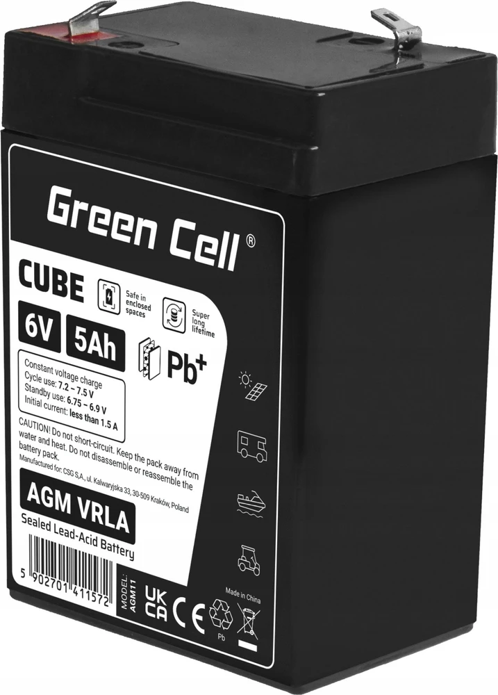 Green Cell Žalias Cell Žalias Cell CUBE AGM IP54 6V 5Ah VRLA Baterija Gel gilaus ciklo žaislai vaikų signalizacijos sistemoms