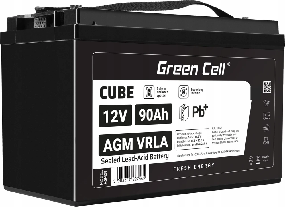 Green Cell Žalias Cell Žalias Cell CUBE AGM IP54 12V 90Ah VRLA Baterija Gel gilaus ciklo motoroleris vejapjovė valtis barža vejapjovė traktorius žvejybos laivas