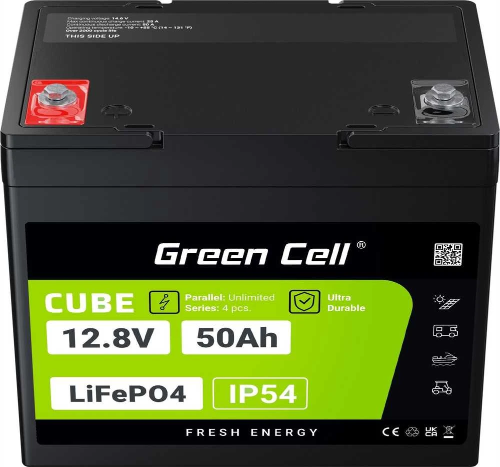 Žalias Cell Žalias Cell CUBE LiFePO4 50Ah 12.8V 640Wh ličio geležies fosfato baterija kemperiui, golfo vežimėliui, vėjo jėgainei