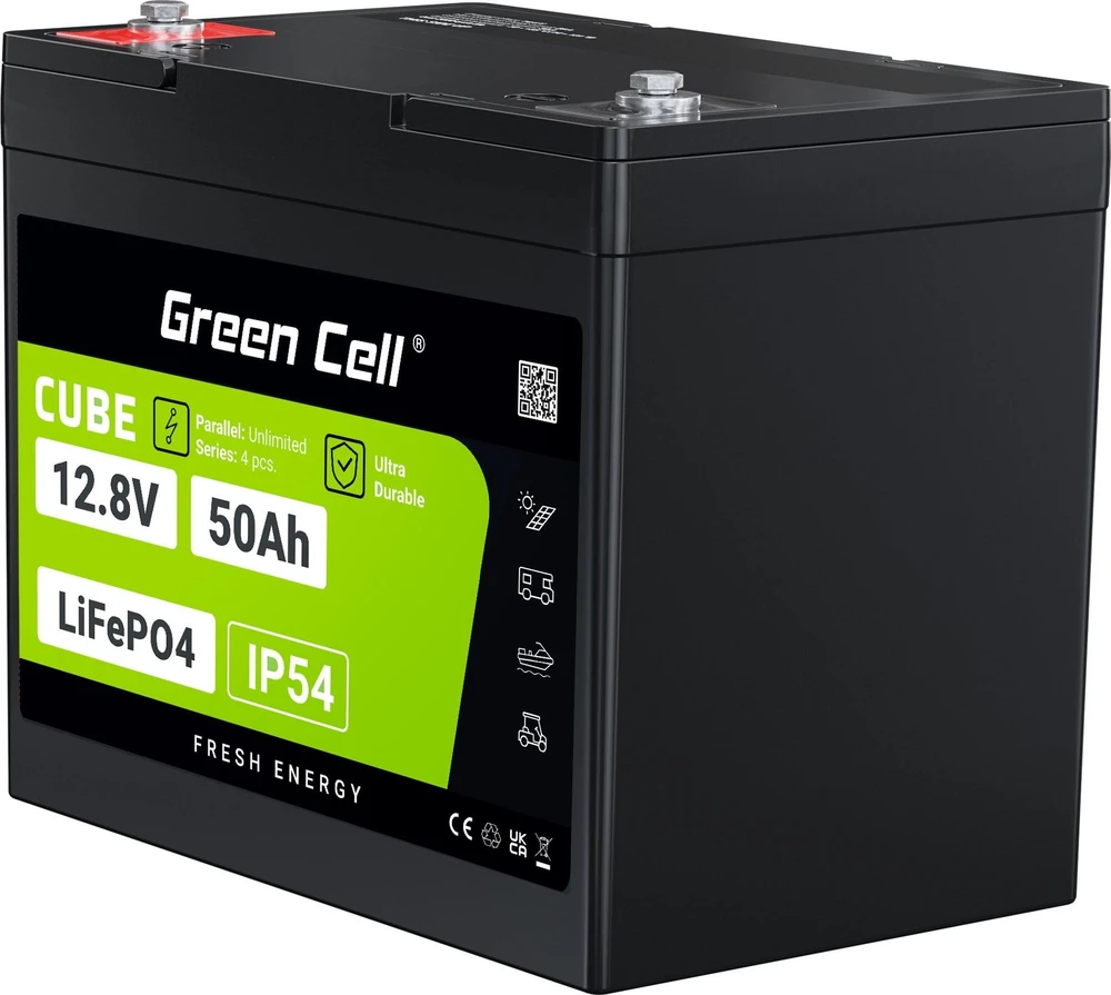 Green Cell Žalias Cell Žalias Cell CUBE LiFePO4 50Ah 12.8V 640Wh ličio geležies fosfato baterija kemperiui, golfo vežimėliui, vėjo jėgainei