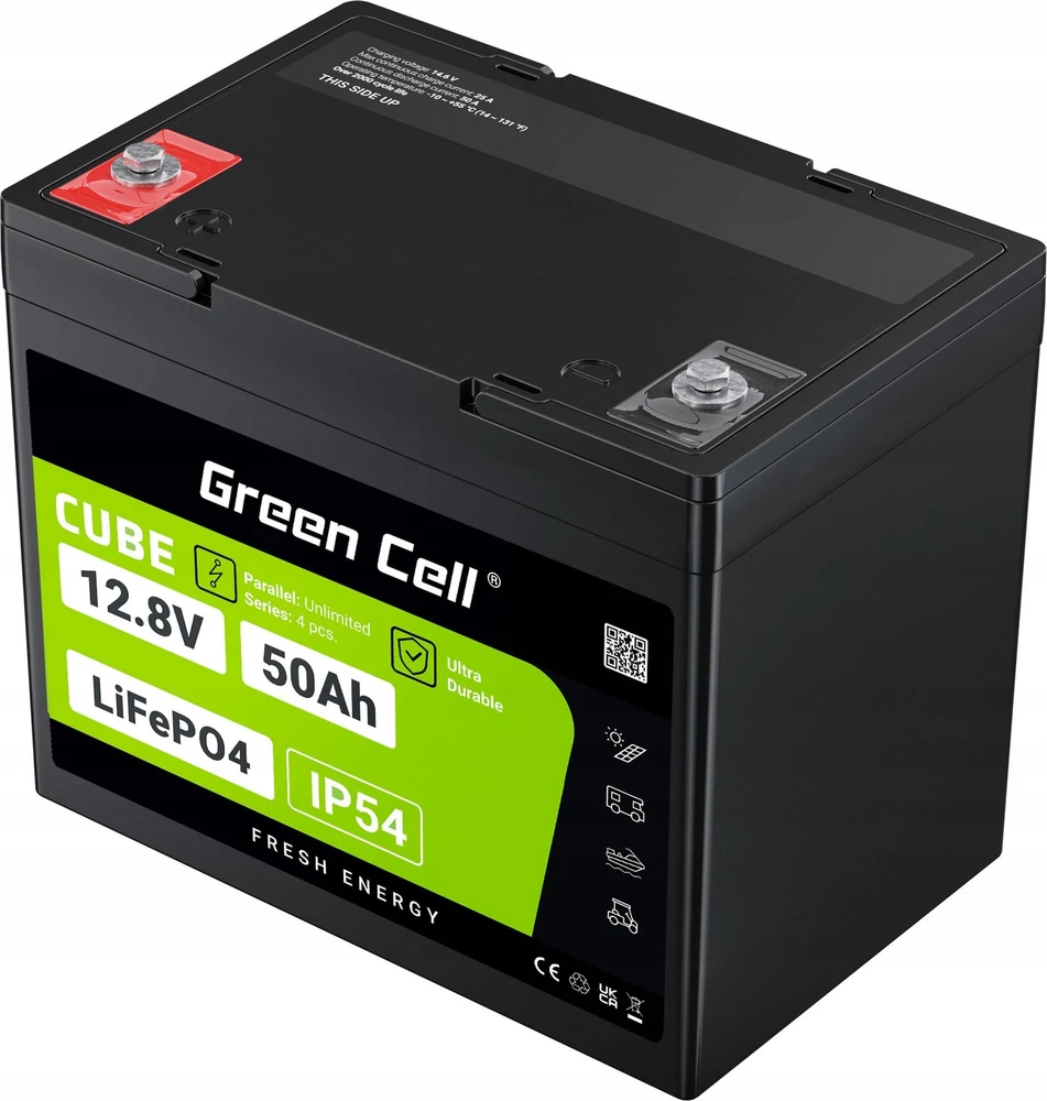 Green Cell Žalias Cell Žalias Cell CUBE LiFePO4 50Ah 12.8V 640Wh ličio geležies fosfato baterija kemperiui, golfo vežimėliui, vėjo jėgainei