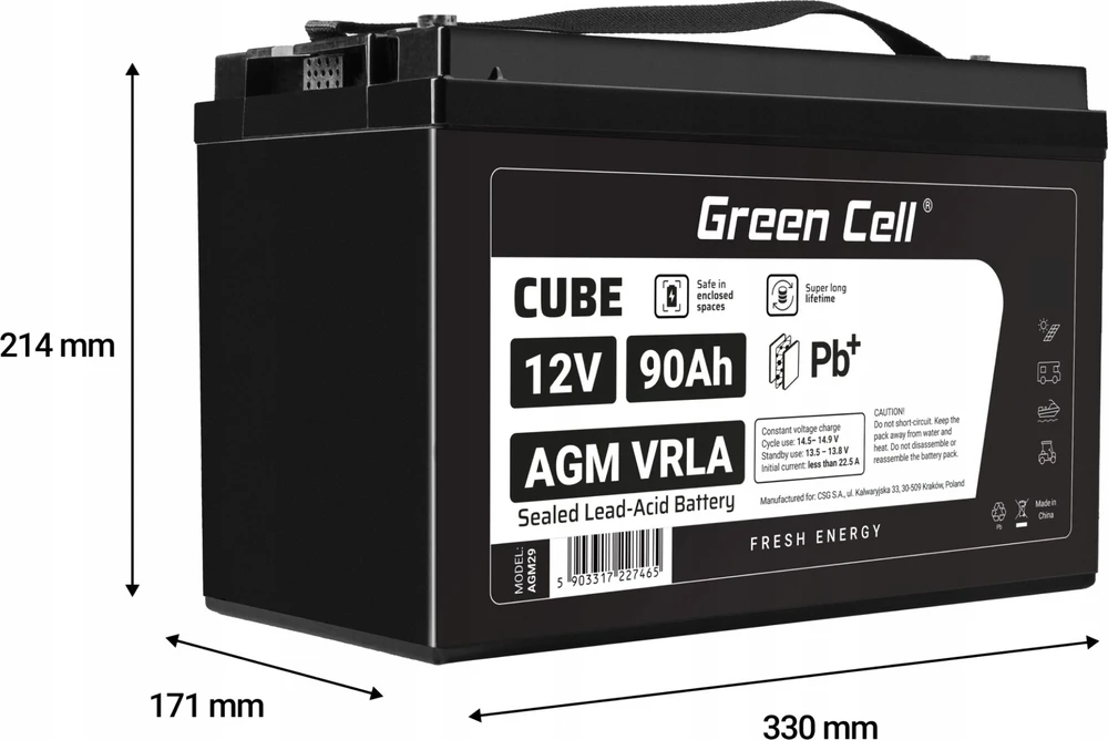 Green Cell Žalias Cell Žalias Cell CUBE AGM IP54 12V 90Ah VRLA Baterija Gel gilaus ciklo motoroleris vejapjovė valtis barža vejapjovė traktorius žvejybos laivas