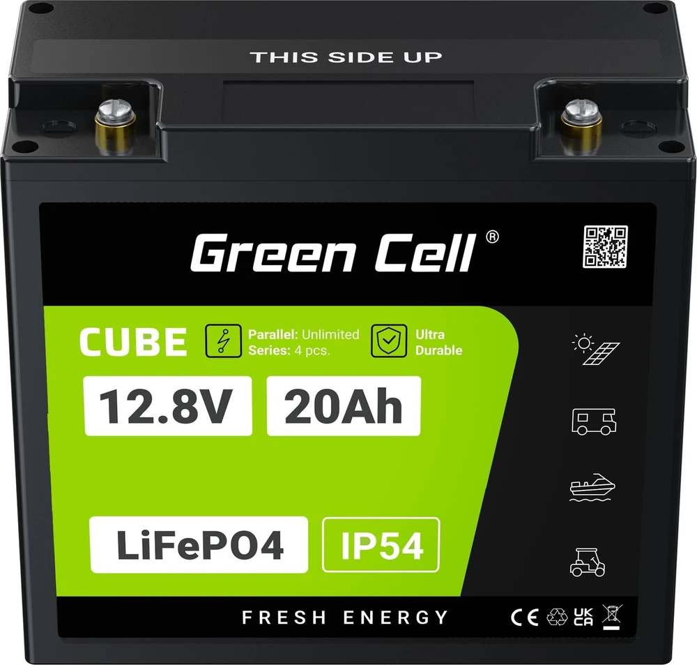 Green Cell Žalias Cell Žalias Cell CUBE LiFePO4 20Ah 12.8V 256Wh ličio geležies fosfato akumuliatorius skirtas traktoriui, vejapjovei, elektrinėms transporto priemonėms