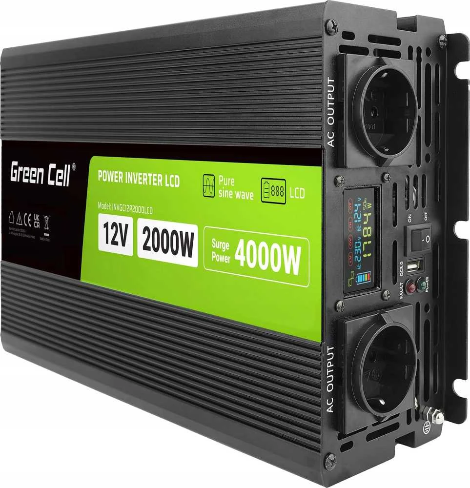Maitinimo inverteris Green Cell PowerInverter LCD 12V–230V, 2000W/4000W