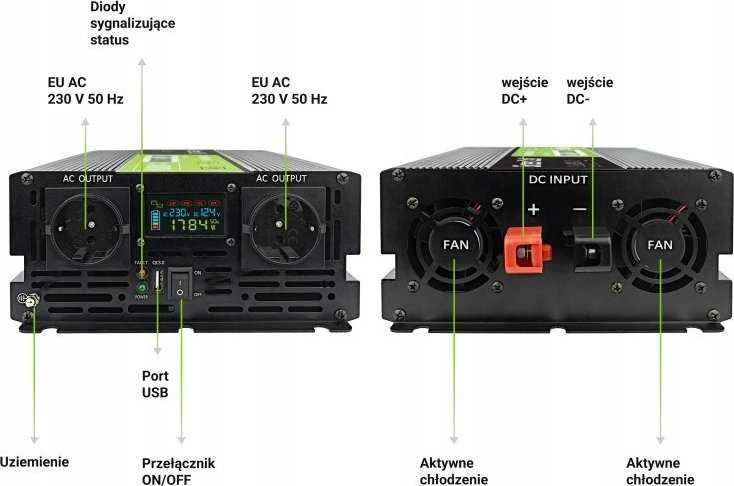 Maitinimo inverteris Green Cell PowerInverter LCD 12V–230V, 2000W/4000W