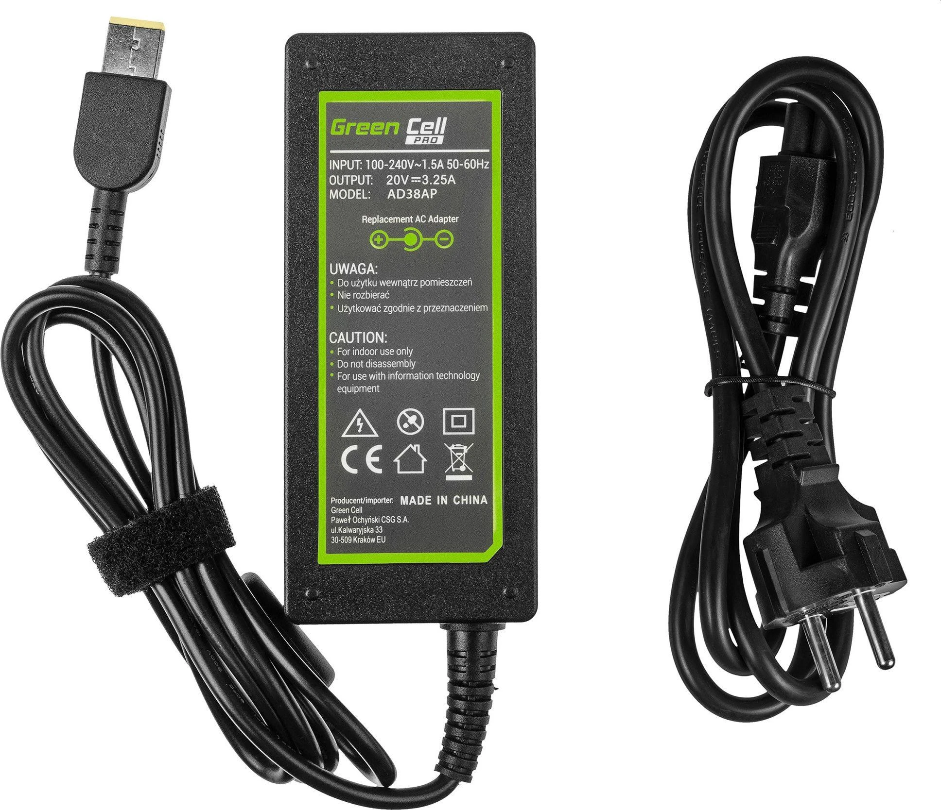 GREENCELL AD38AP Maitinimo šaltinis Žalias Cell PRO do Lenovo 20V 3.25A 65W Slim tip
