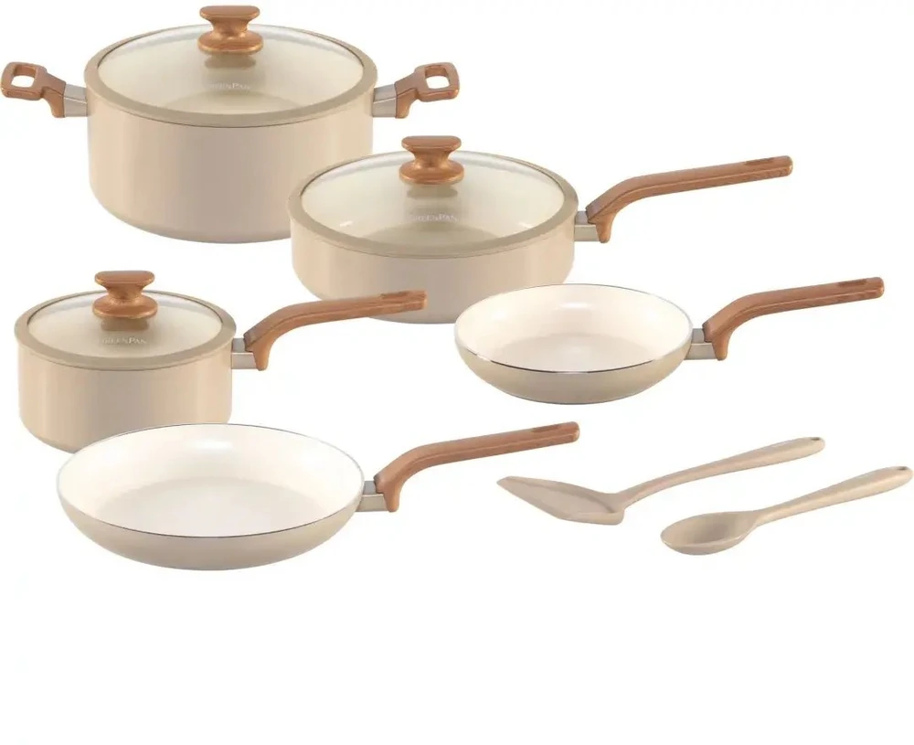 Green Pan Žalias Pan Greenpan Essence 5 dalių puodų ir keptuvių rinkinys taupe (CC010210-001)