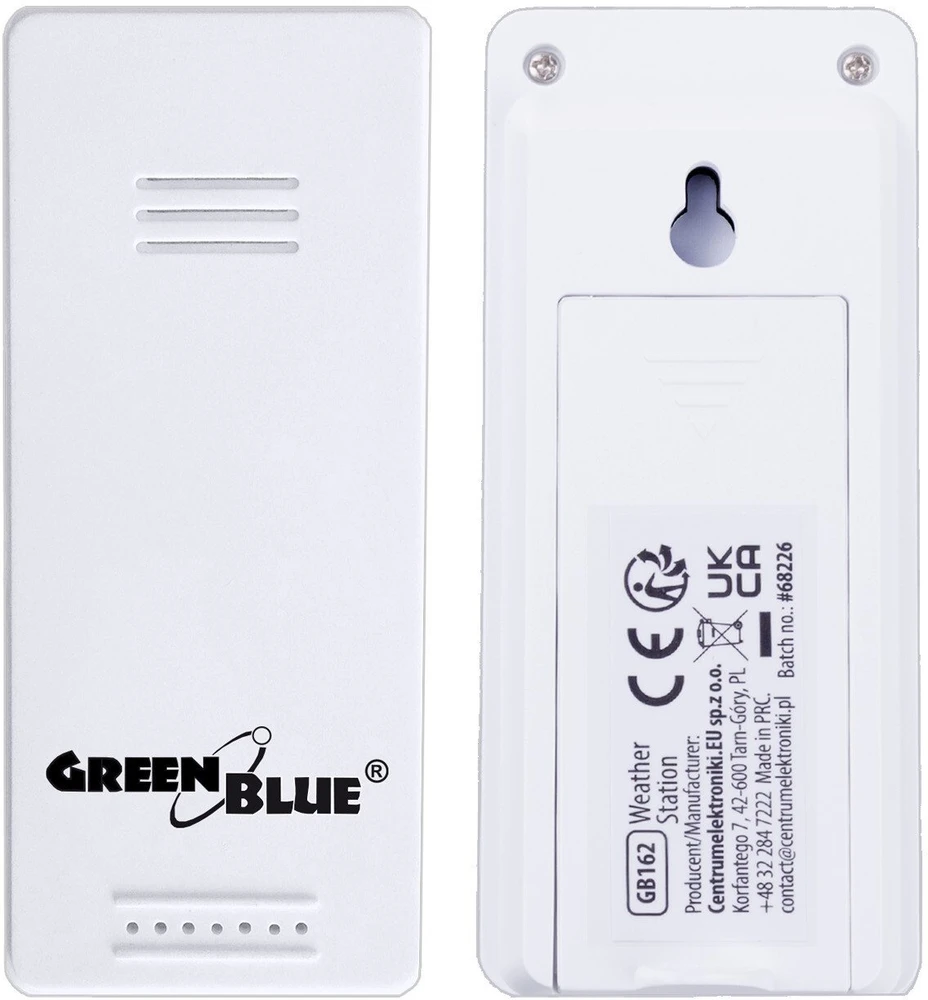 „GreenBlue“ belaidė meteorologinė stotelė, įėjimo/išėjimo temperatūra, laikrodis, °C/°F pasirinkimas, veikimo nuotolis iki 60 m, GB162