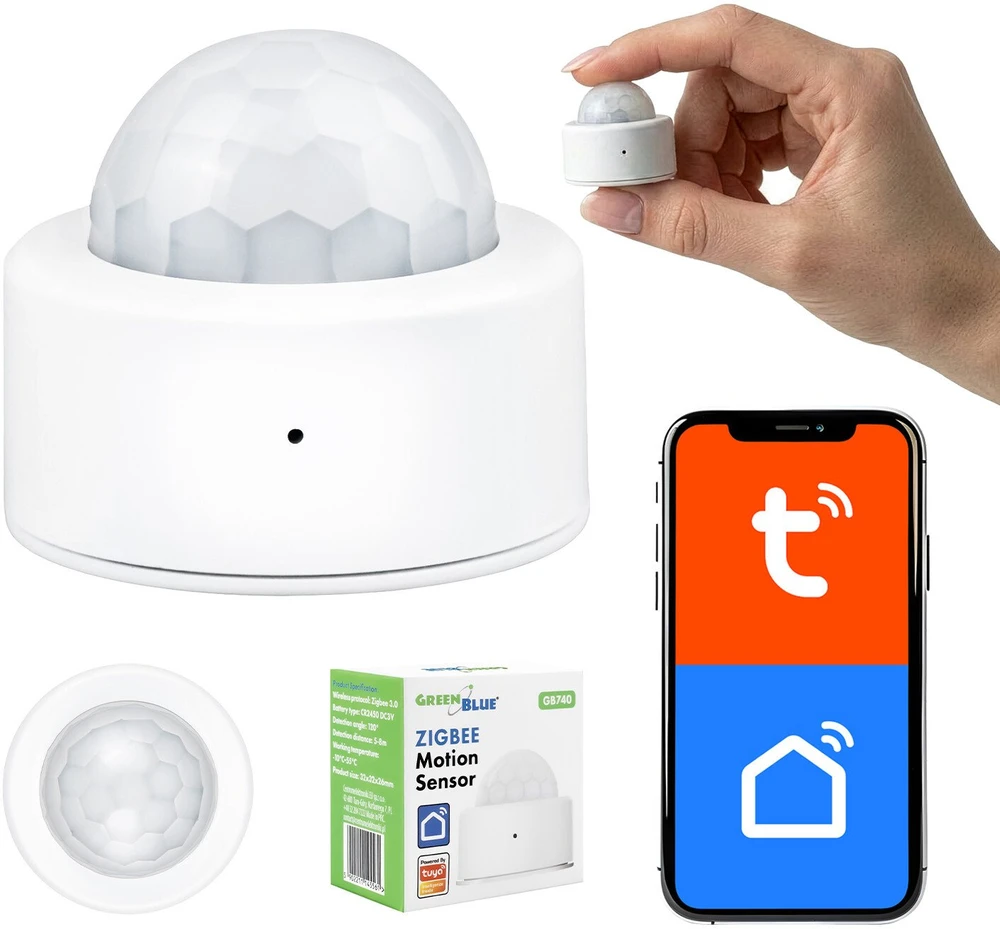 Bezprzewodowy „Tuya GreenBlue“ belaidis „Zigbee“ judesio jutiklis, „Android“ / „iOS“, CR2450 DC 3.0V, 120° aptikimo diapazonas / iki 8 m, GB740