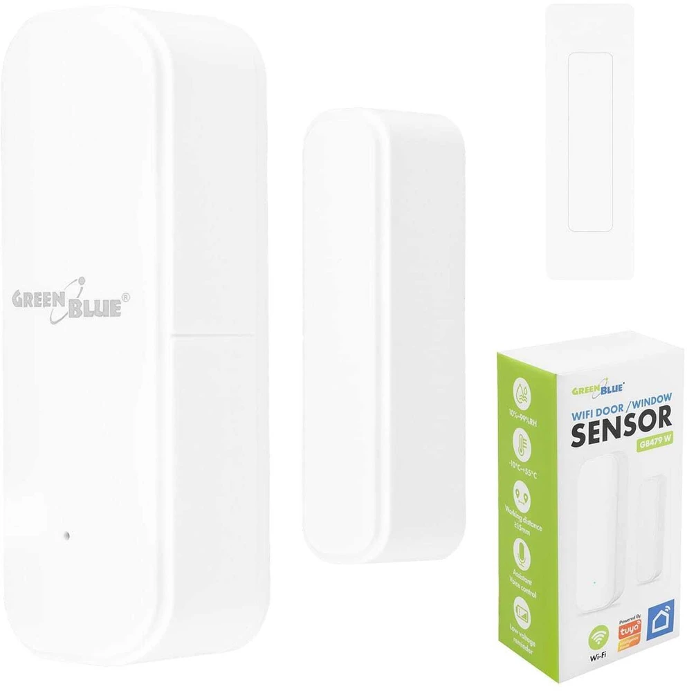 Bezprzewodowy Belaidis WiFi liežuvėlių jungiklis / atidarymo jutiklis GreenBlue, Android/iOS, durims / langams, 3.0V DC, LR03x2, GB479 W