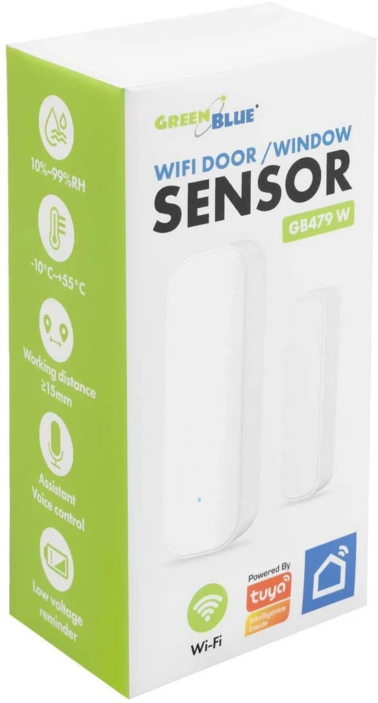 Bezprzewodowy Belaidis WiFi liežuvėlių jungiklis / atidarymo jutiklis GreenBlue, Android/iOS, durims / langams, 3.0V DC, LR03x2, GB479 W