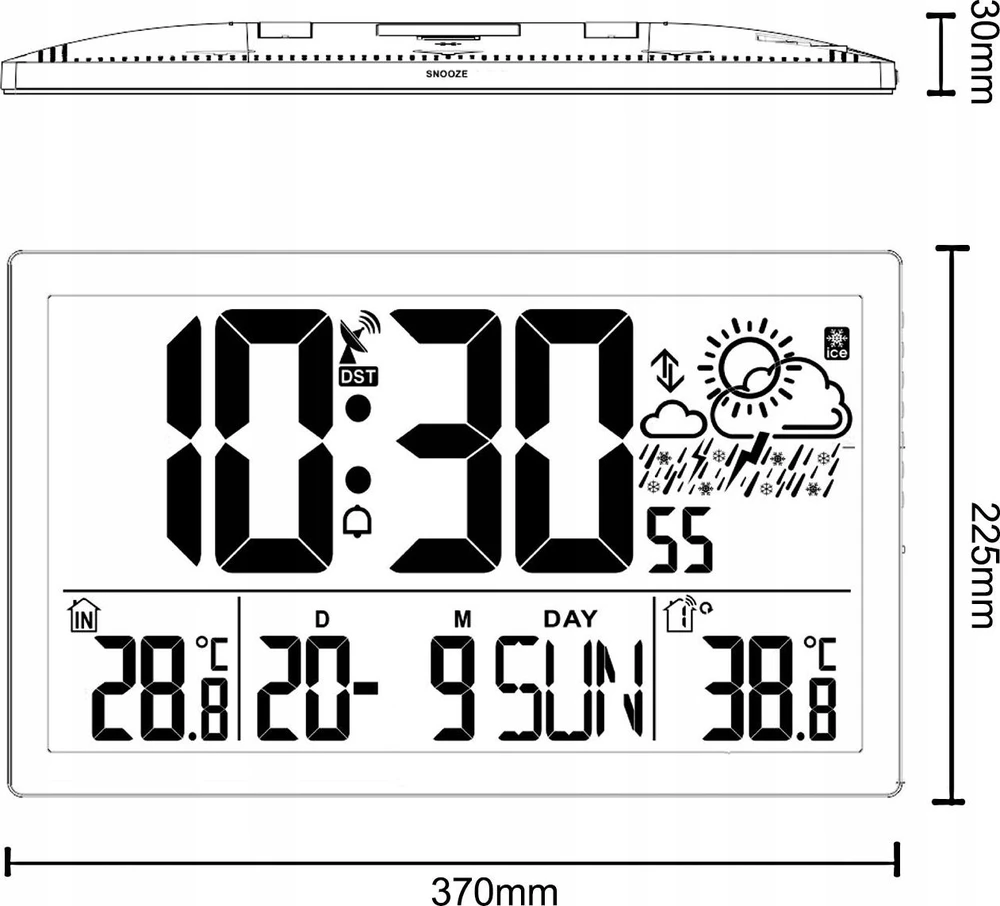 GreenBlue GB218 Extra Large LCD Sieninis laikrodis with Orų stotelė Temperature and Date Ekranas