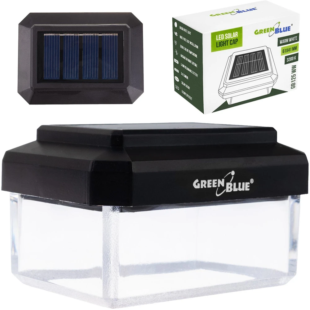 „GreenBlue“ saulės energija varomas LED stulpas, 60x40 mm, voko formos gaubtas, 3200 K, GB125 WW