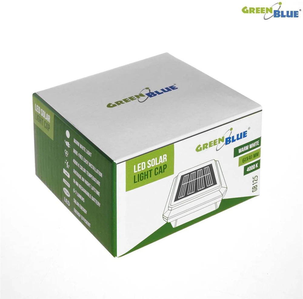 Lampa „GreenBlue“ LED saulės energija varomas stulpinis šviestuvas, 60x40 mm, voko formos gaubtas, GB125