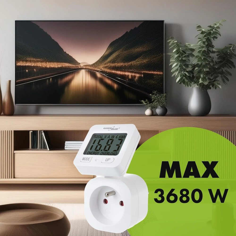 GreenBlue energijos skaitiklis, vatmetras, 16A, maks. 3680W, papildoma atmintis, GB615 E