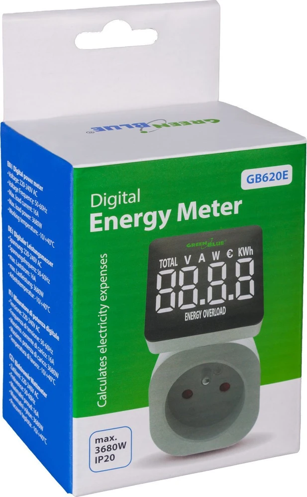 Miernik „GreenBlue“ energijos skaitiklis, vatmetras, 16 A, maks. 3680 W, atminties atsarginė kopija, GB620 E