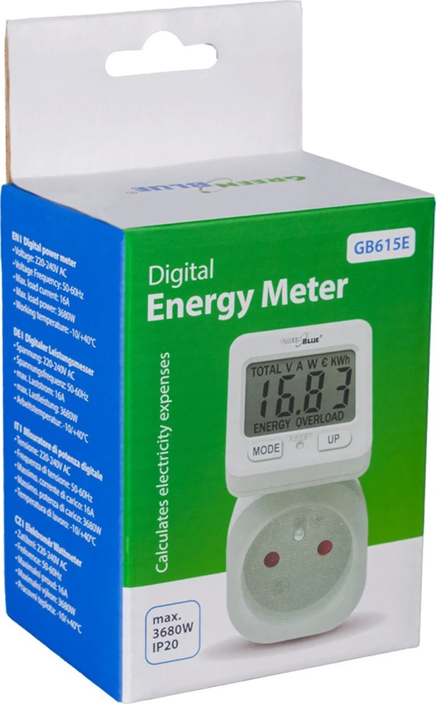GreenBlue energijos skaitiklis, vatmetras, 16A, maks. 3680W, papildoma atmintis, GB615 E