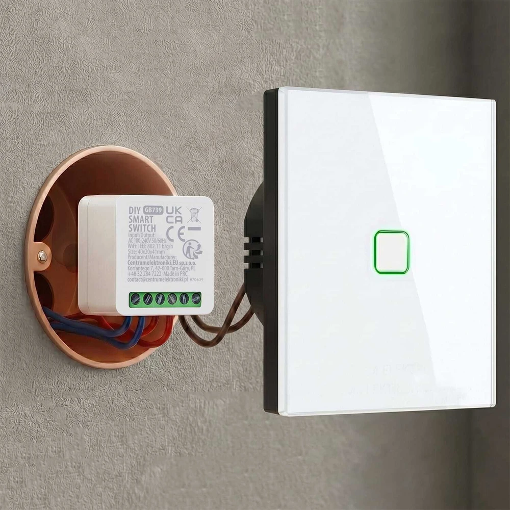 „GreenBlue“ įleidžiama „WiFi“ relė, skirta „Android“ / „iOS“ / „Alexa“ / „Google Home“, 100–240 V kintamoji srovė, 50/60 Hz, maks. 16 A, skirta 150 W šviesos diodams, GB739