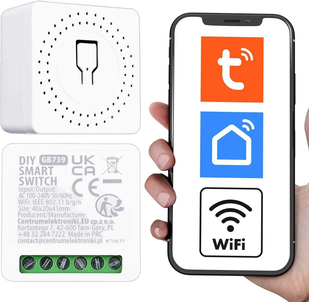 „GreenBlue“ įleidžiama „WiFi“ relė, skirta „Android“ / „iOS“ / „Alexa“ / „Google Home“, 100–240 V kintamoji srovė, 50/60 Hz, maks. 16 A, skirta 150 W šviesos diodams, GB739