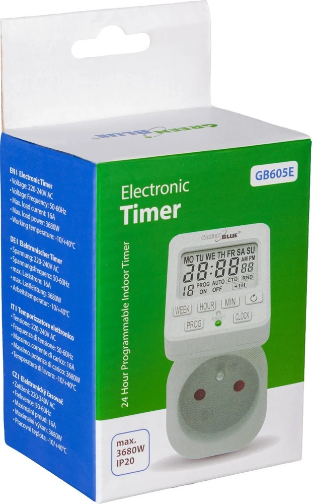GreenBlue GB605 E Interruptor Horario Digital - Temporizador - Programador, Carga máx. 16A, IP20