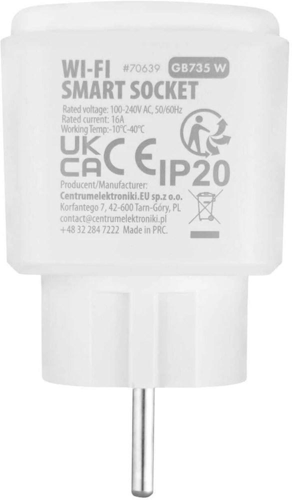 „GreenBlue“ nuotolinio valdymo „WiFi“ lizdas, „Android“ / „iOS“ / „Alexa“ / „Google Home“, laikmatis, vatmetras, maks. 16 A / 3840 W, GB735 W