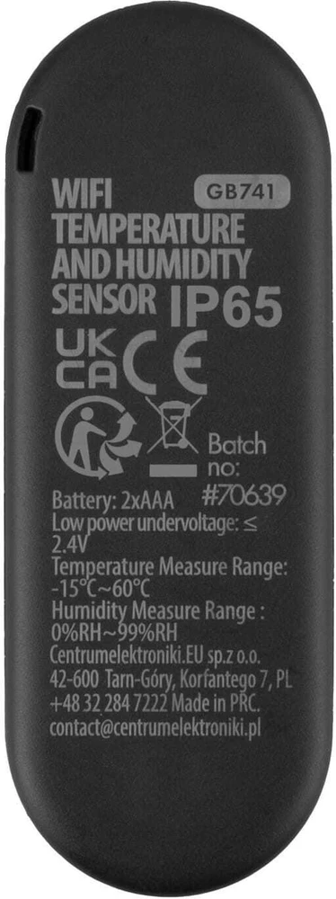 „GreenBlue“ lauko WiFi temperatūros ir drėgmės jutiklis, „Android“ / „iOS“, 3,0 V nuolatinė srovė, LR03x2, IP65, GB741