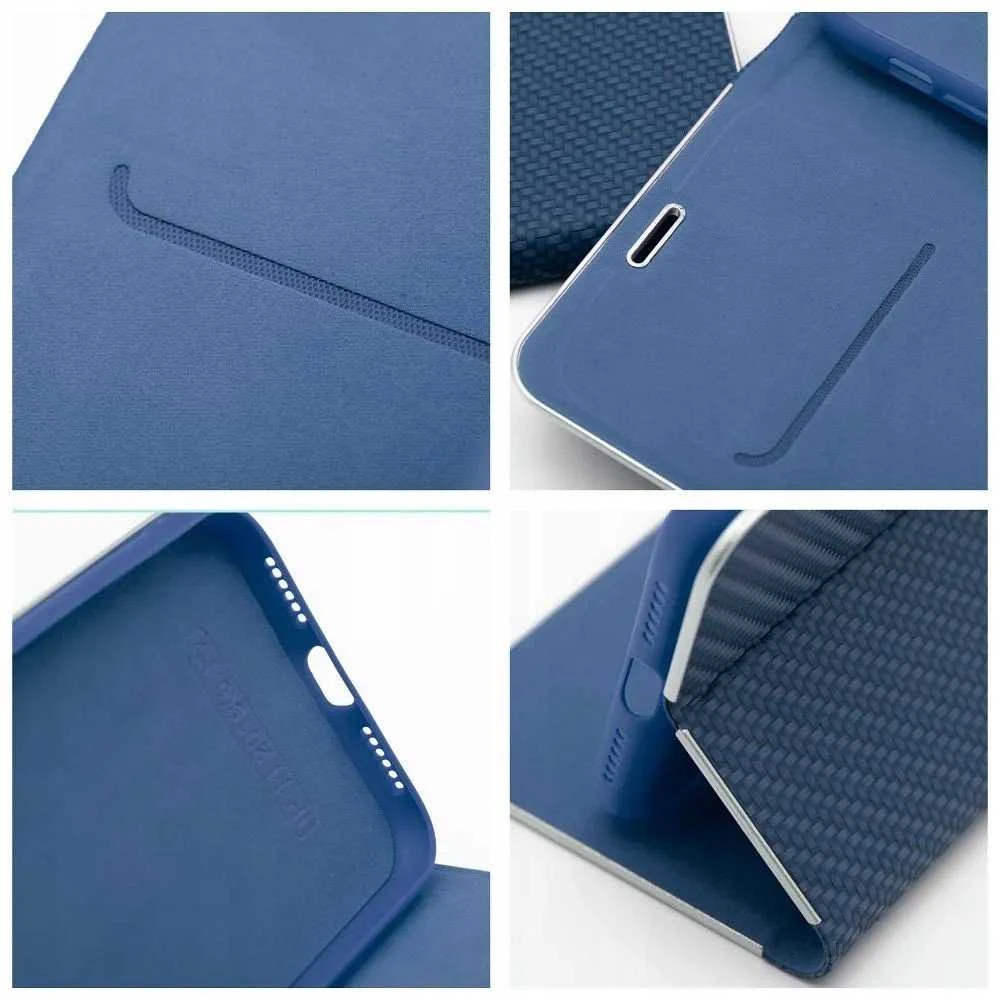 Dėklas Oem LUNA Book Carbon skirtas Xiaomi Redmi Note 14 4G (GLOBAL - 164,84mm x 78,15mm x 8,16mm) mėlynos spalvos