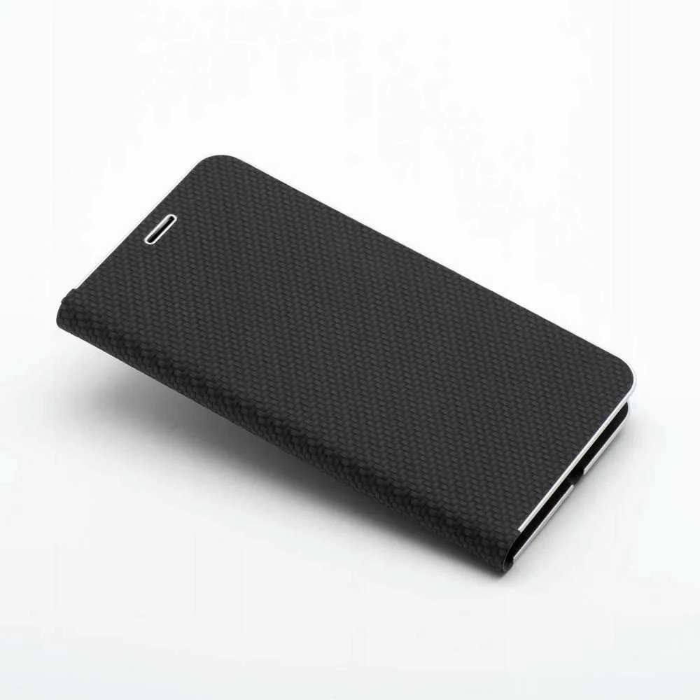 Dėklas Oem LUNA Book Carbon skirtas Xiaomi Redmi Note 14 4G (GLOBAL - 164,84mm x 78,15mm x 8,16mm) juodos spalvos