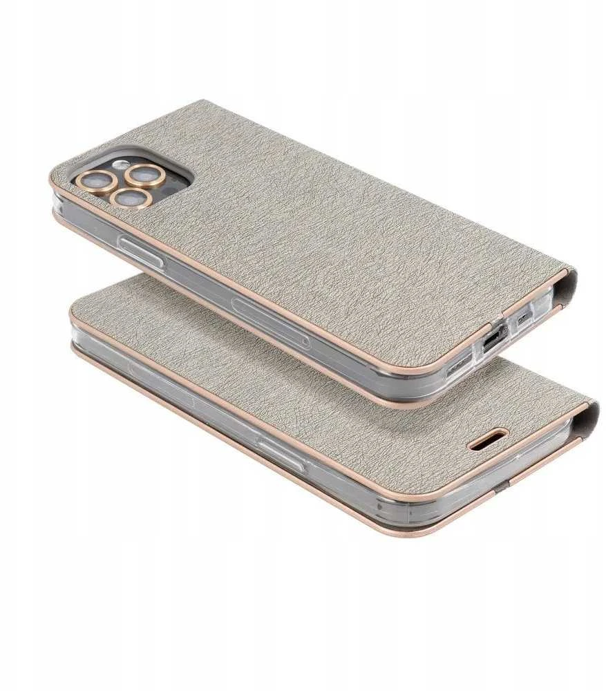 Dėklas Oem LUNA Book Gold skirtas Xiaomi Redmi Note 14 4G (GLOBAL - 164,84mm x 78,15mm x 8,16mm) sidabro spalvos