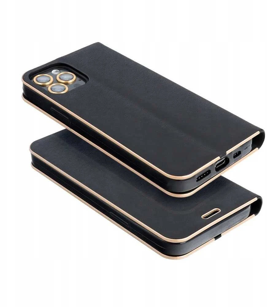 Dėklas Oem LUNA Book Gold skirtas Xiaomi Redmi Note 14 4G (GLOBAL - 164,84mm x 78,15mm x 8,16mm) juodos spalvos