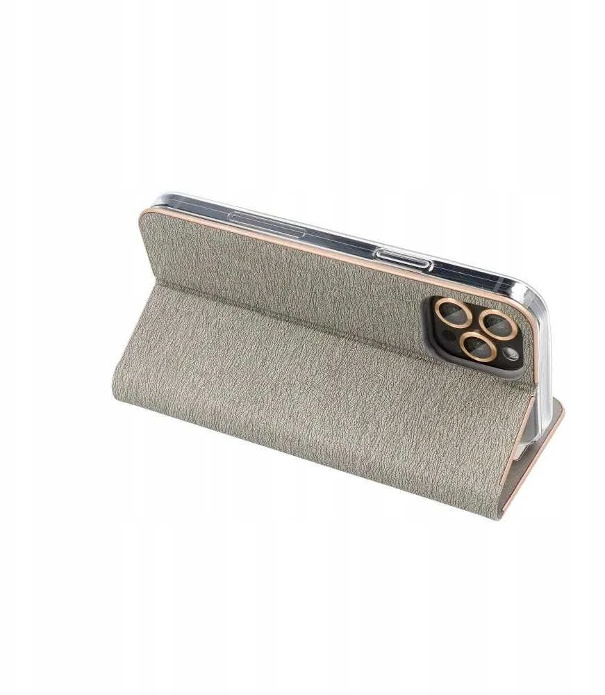 Dėklas Oem LUNA Book Gold skirtas Xiaomi Redmi Note 14 4G (GLOBAL - 164,84mm x 78,15mm x 8,16mm) sidabro spalvos
