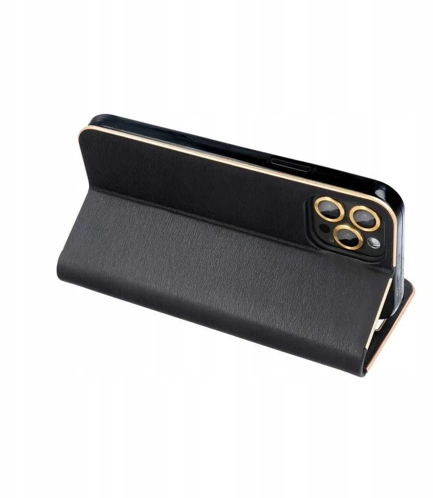 Dėklas Oem LUNA Book Gold skirtas Xiaomi Redmi Note 14 4G (GLOBAL - 164,84mm x 78,15mm x 8,16mm) juodos spalvos