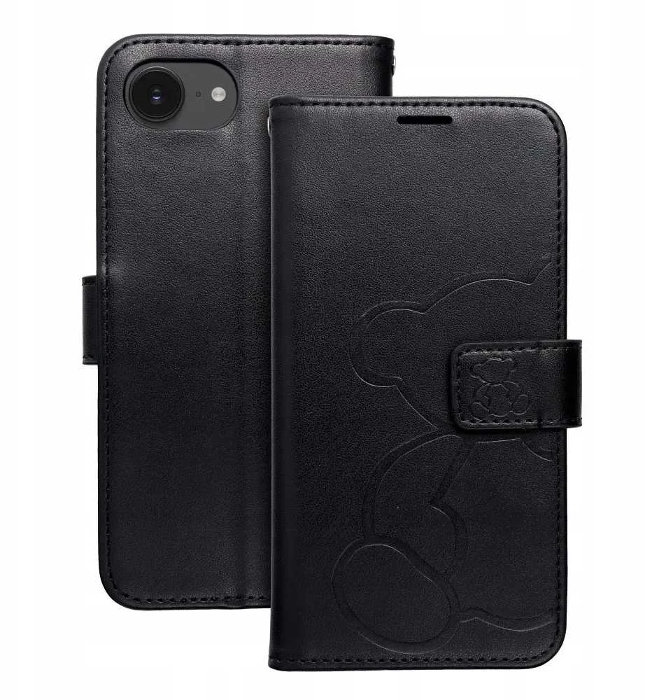 OEM atverčiamas dėklas iPhone 16e (SE 4 2025) Mezzo Book meškiukas juodas