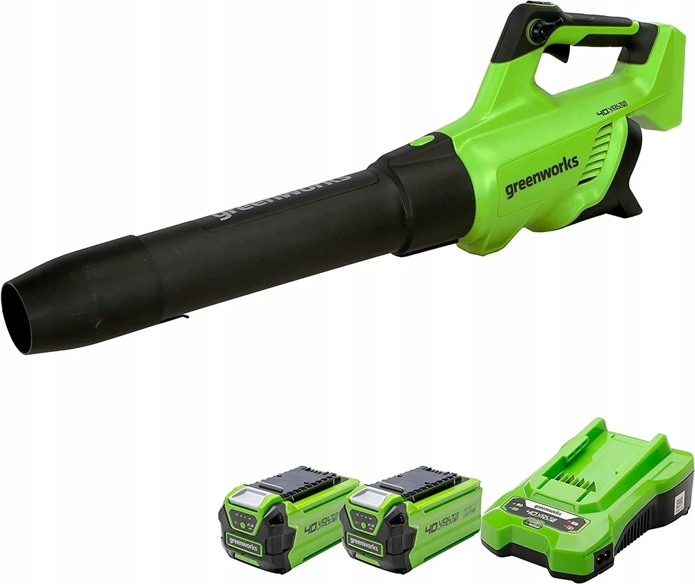 Akumuliatorinis lapų pūstuvas Greenworks GD40ABIIK2X; 40 V; 2x2,0 Ah akum.