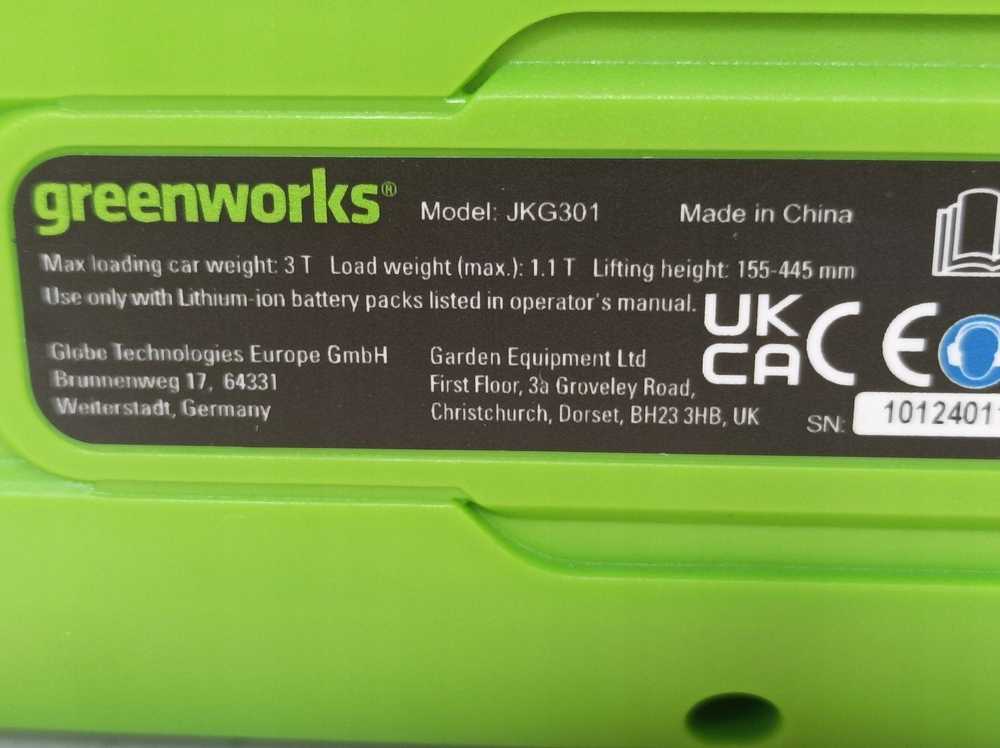 Keltuvas automobiliui Greenworks G24JACK; 3000 kg; 24 V (be akumuliatoriaus ir pakrovėjo)
