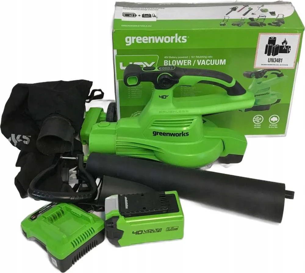 Akumuliatorinis lapų siurblys-pūstuvas Greenworks GD40BVIIK2X; 40 V; 2x2,0 Ah akum.