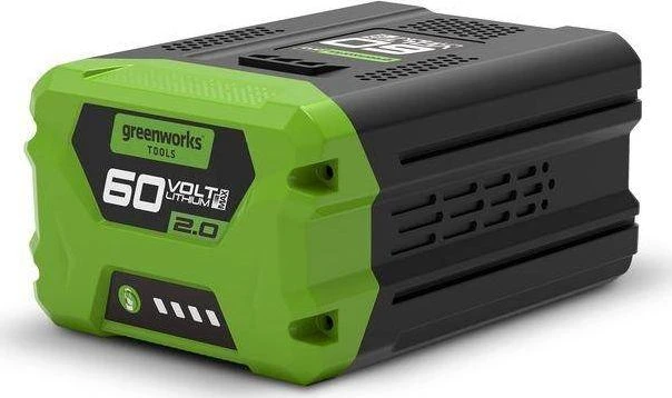 Greenworks 60V 2.0Ah akumuliatorius, kampinis vaizdas