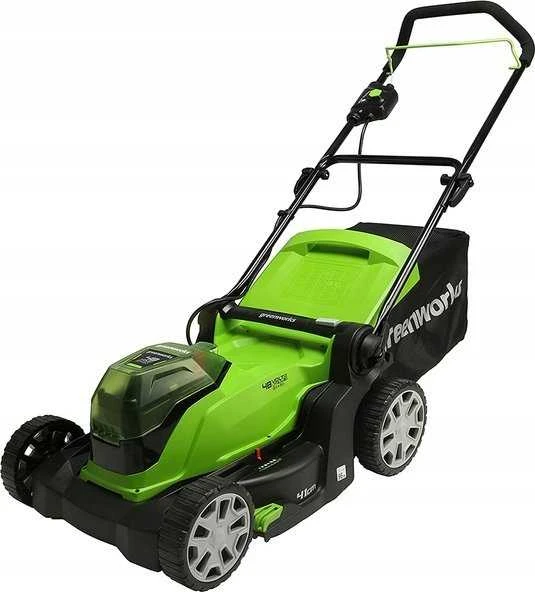 Akumuliatorinė vejapjovė Greenworks 2x24V Akumuliatorinė vejapjovė 41cm G24X2LM41K2x komplektas kroviklis dual + 2 aku 2Ah