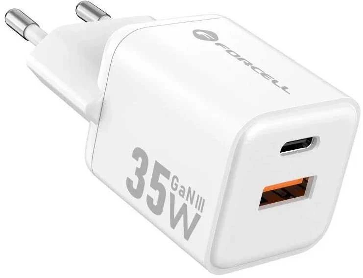 Telefono įkroviklis Forcell F-Energy Mini GaN III USB C + USB A QC4.0 PD 35W VT-35C baltas 0INT