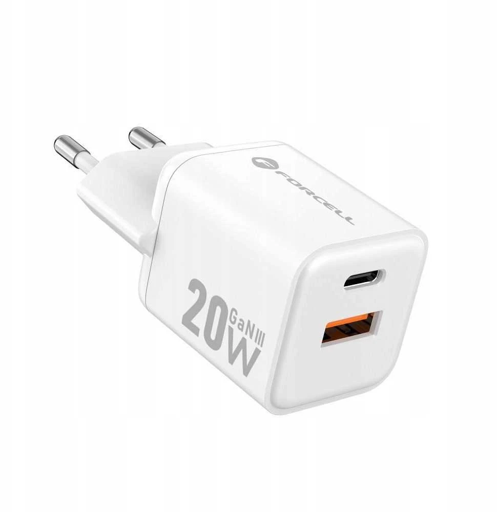 Telefono įkroviklis Forcell F-Energy Mini GaN III USB C + USB A QC4.0 PD 20W VT-35A baltas 0INT