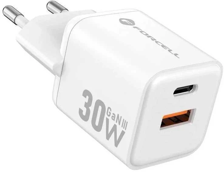 Telefono įkroviklis Forcell F-Energy Mini GaN III USB C + USB A QC4.0 PD 30W VT-35 baltas 0INT