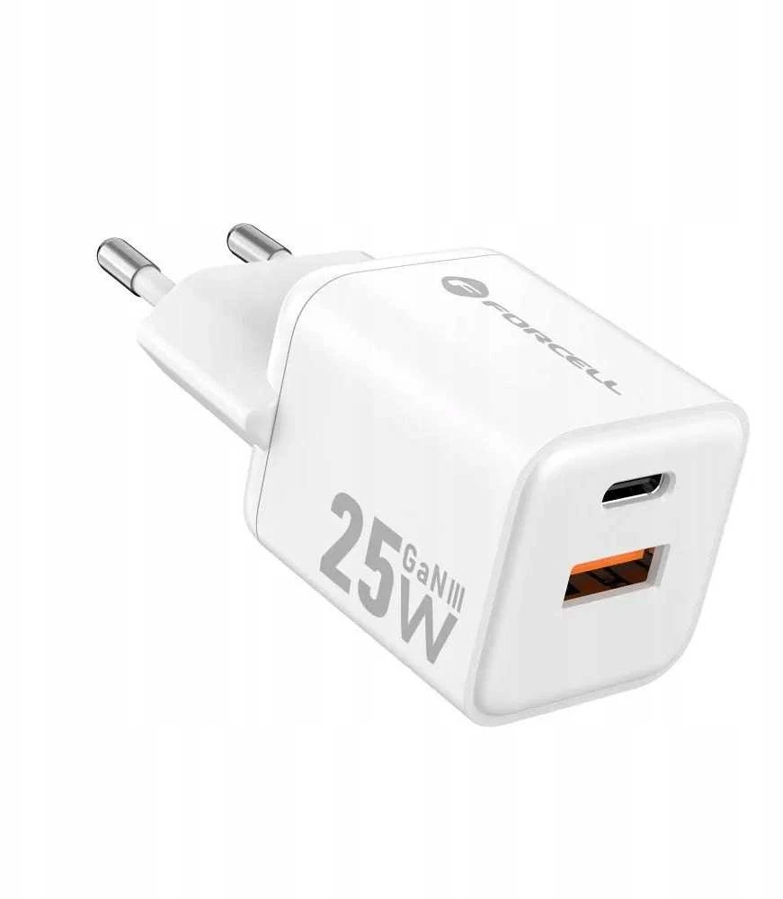 Telefono įkroviklis Forcell F-Energy Mini GaN III USB C + USB A QC4.0 PD 25W VT-25B baltas 0INT