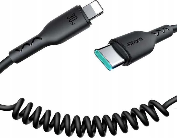 Greito įkrovimo laidas automobiliui Joyroom Type-C į Lightning Easy-Travel Series 30W 1.5m, suvyniotas (juodas)