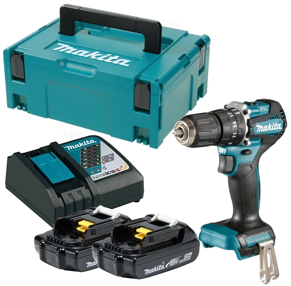 MAKITA akumuliatorinis smūginis suktuvas gręžtuvas DHP487RAJ 18V 40/25Nm 2x2,0Ah